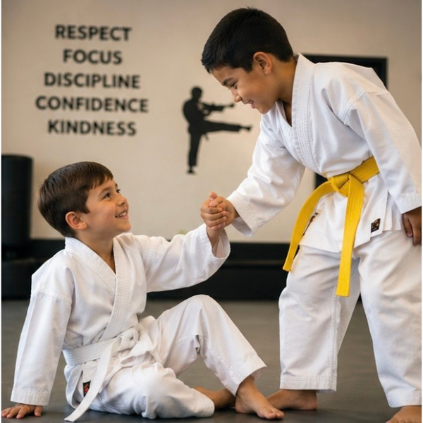 Students practicing traditional etiquette and focus