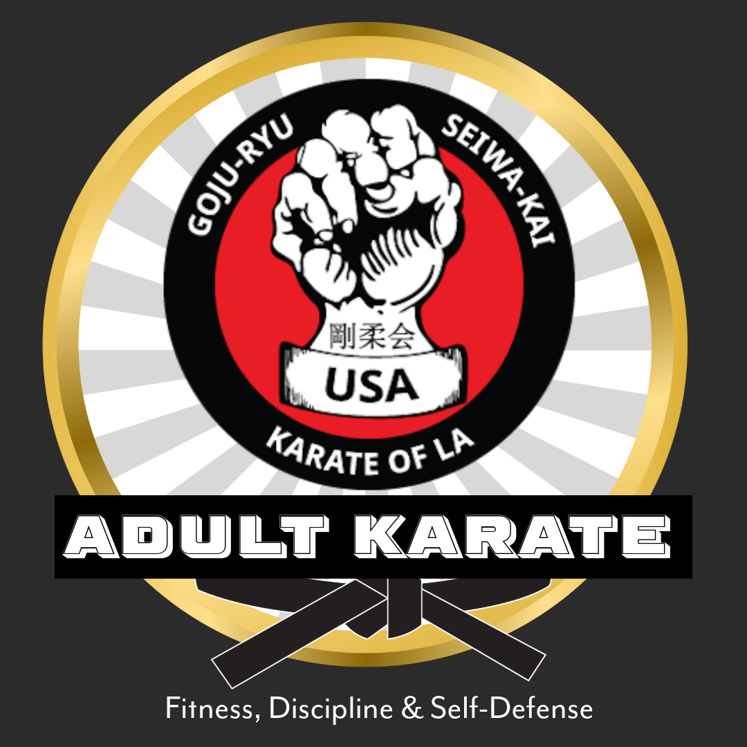 Adult martial arts students training in traditional Goju-Ryu Seiwa-Kai karate at Karate of LA, focusing on authentic kata forms, technical precision, and practical self-defense.